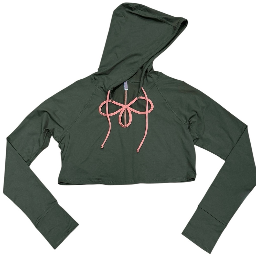 Free People Movement Sz M Green Cropped Hoodie Athletic Boho Sporty Athleisure